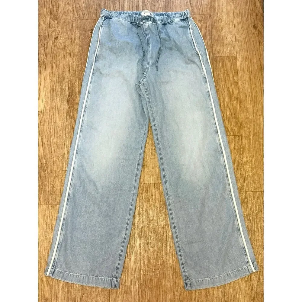 Madewell Tall Pull-On Track Pants in Airy Denim Faded Horizon Wash Size TM